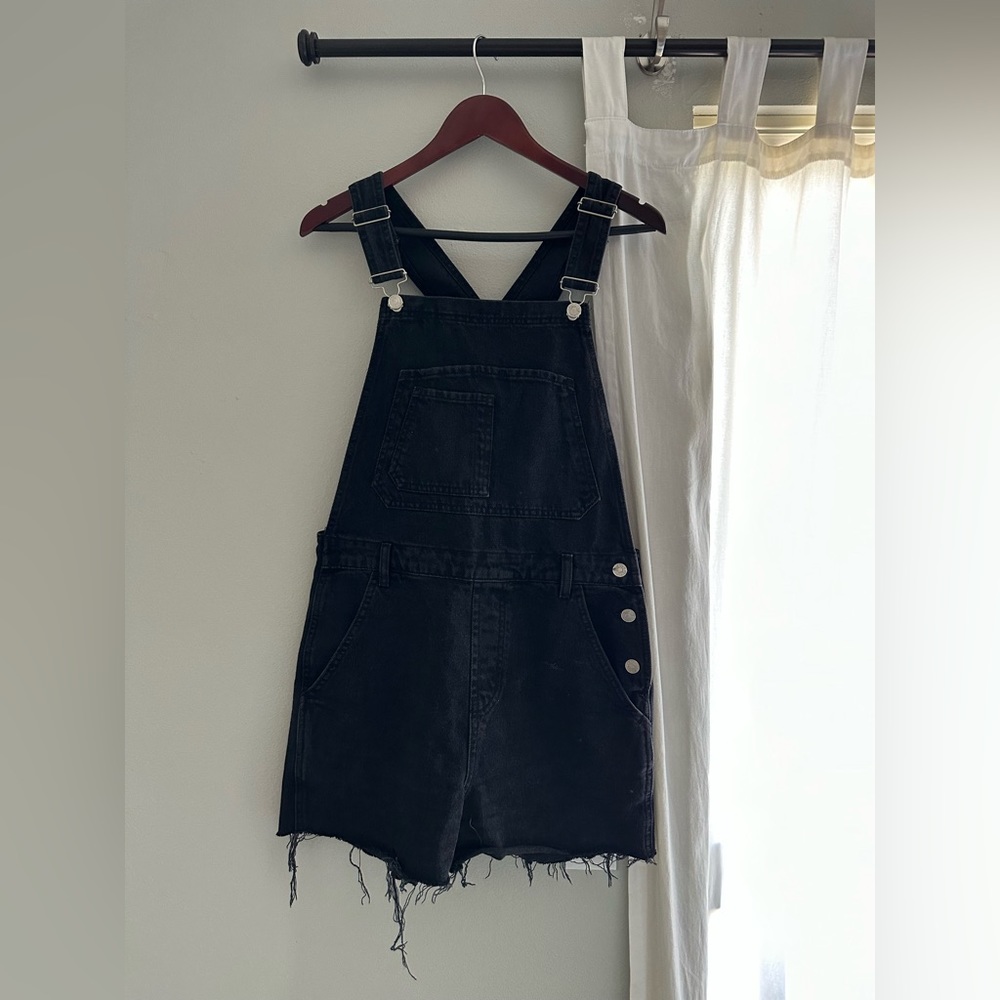 Top shop black denim overalls